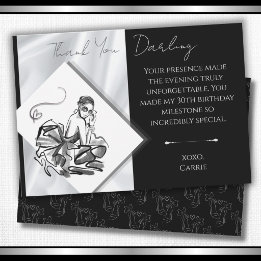 Modern Black White Fashion 30th Thank You Card