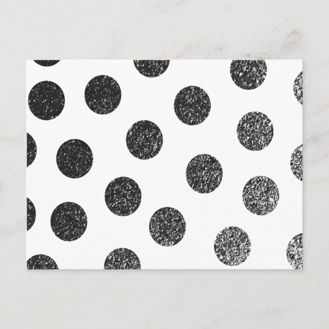 Modern black white faux glitter polka dots pattern postcard (Front)