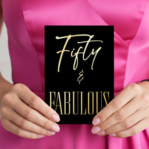 Modern Black White Fifty & Fabulous Birthday Foil Invitation