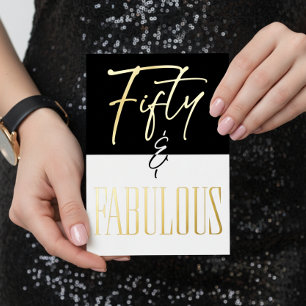 Modern Black White Fifty & Fabulous Birthday Foil Invitation