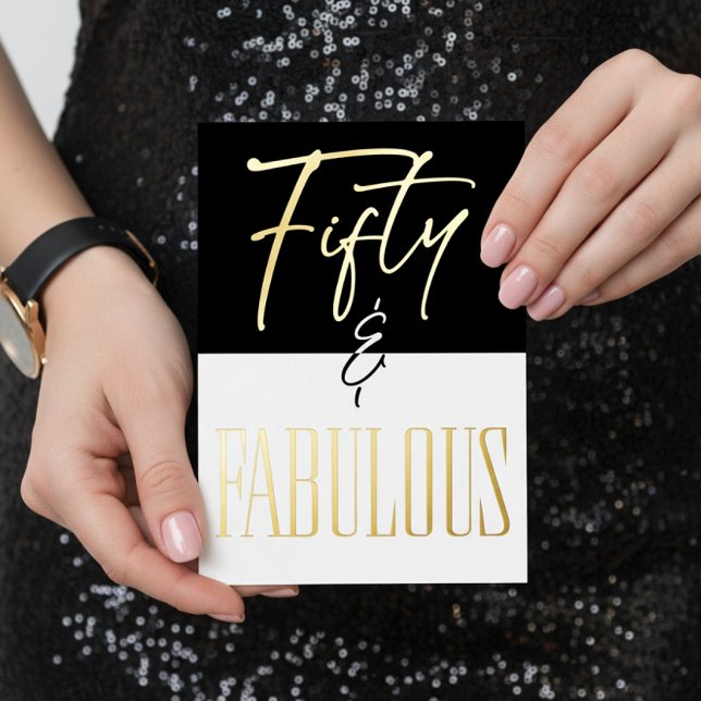 Modern Black White Fifty & Fabulous Birthday Foil Invitation (Creator Uploaded)