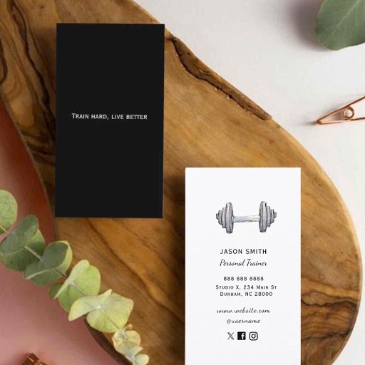 Customizable Modern Black &amp; White Fitness Trainer  Business Card