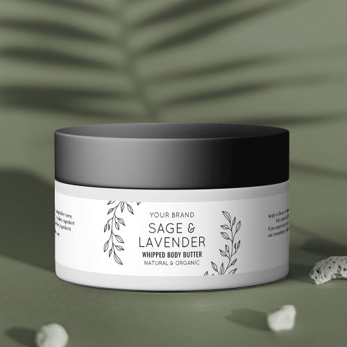 Modern Black  White Floral 4 OZ Body Product Jar Wrap Around Label