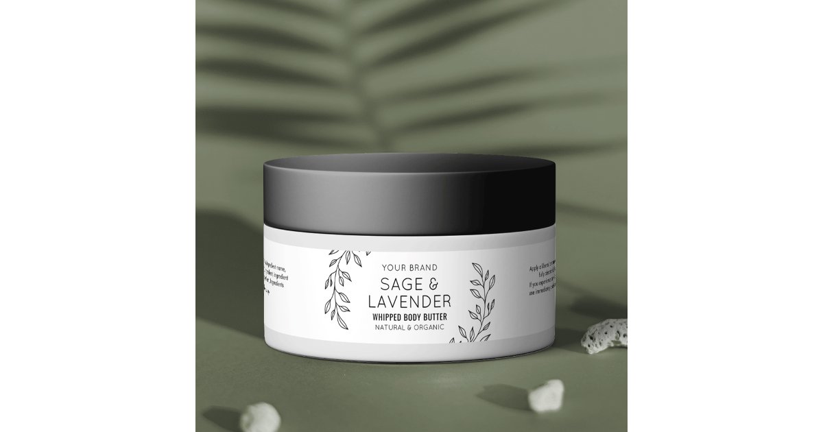 Modern Black & White Floral 4 OZ Body Product Jar Wrap Around Label ...