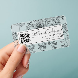 Modern Black White Floral Designer Professional Clear Business Cards