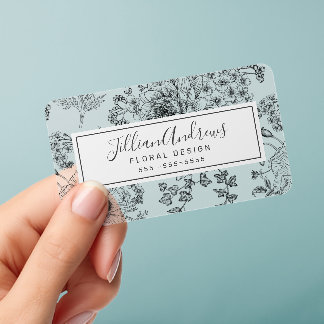 Modern Black White Floral Designer Professional Clear Business Cards
