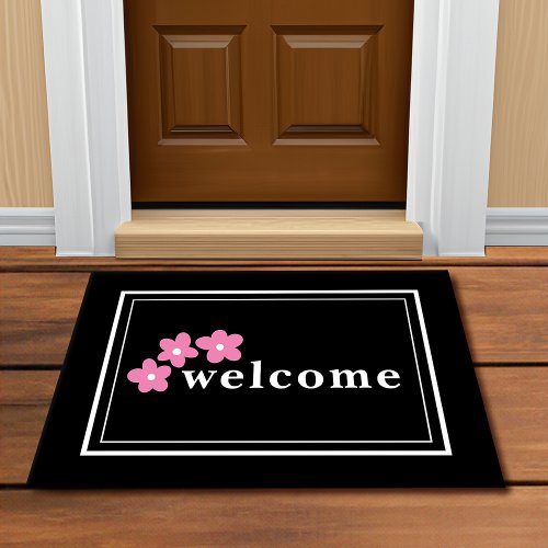 Modern Black White Floral Doormat