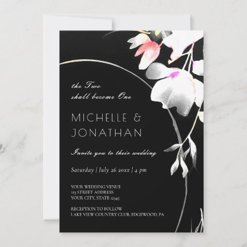 Modern Black  White Floral Inspirational Wedding Invitation