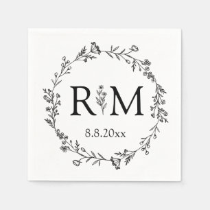 modern black & white floral monogram wedding  napkins