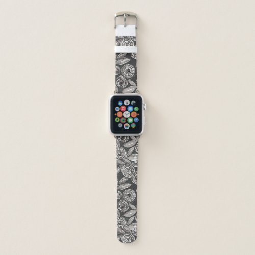 Modern Black White Floral Watercolor Pattern Apple Watch Band