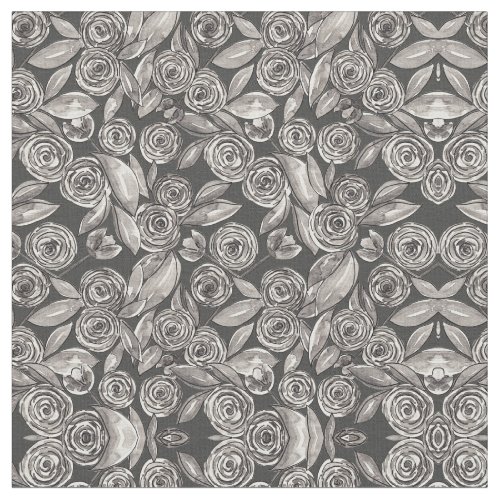 Modern Black White Floral Watercolor Pattern Fabric
