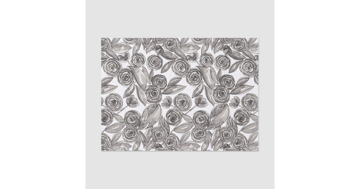 Modern Black White Floral Watercolor Pattern Tissue Paper | Zazzle