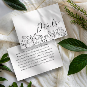Modern Black & White Floral Wedding Details Enclosure Card