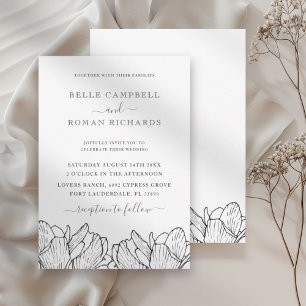 Modern Black & White Floral  Wedding Invitation
