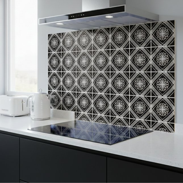 Modern Black White Flower Pattern Ceramic Tile (Creator Uploaded)