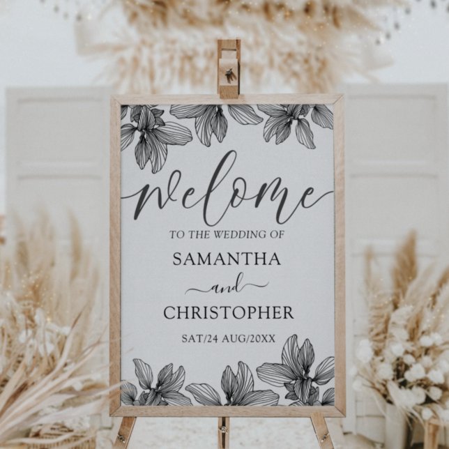 Modern Black & White Foliage Welcome Wedding   Poster (Creator Uploaded)