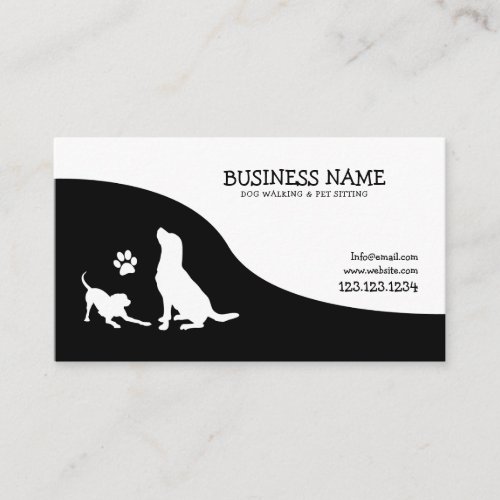 Modern Black  White Foot Silhouette Dog Walking Business Card