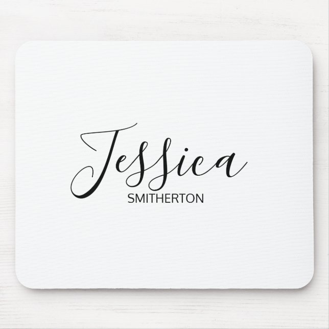 Modern Black White Full Name Trendy Stylish Mouse Pad (Front)