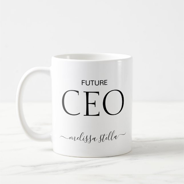 Modern Black & White Future CEO Name | Girly Gift Coffee Mug (Left)