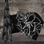 Modern Black & White Garden Roses Wedding Neck Tie<br><div class="desc">A modern white and black wedding neck tie featuring a solid black background with a white outline of a garden roses on branch with leaves.</div>