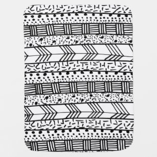 Modern black white geometric brushstrokes baby blanket