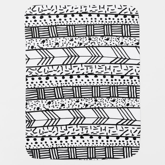 Modern black white geometric brushstrokes baby blanket (Front)