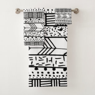 Modern black white geometric brushstrokes bath towel set