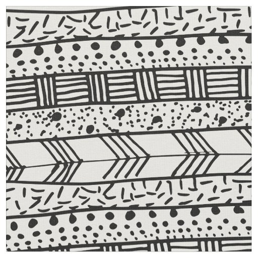 Modern black white geometric brushstrokes fabric