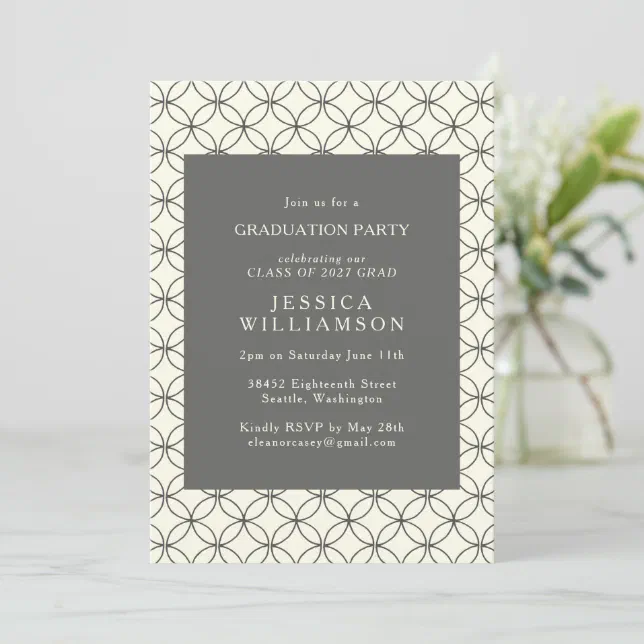 Modern Black White Geometric Deco Graduation Party Invitation | Zazzle