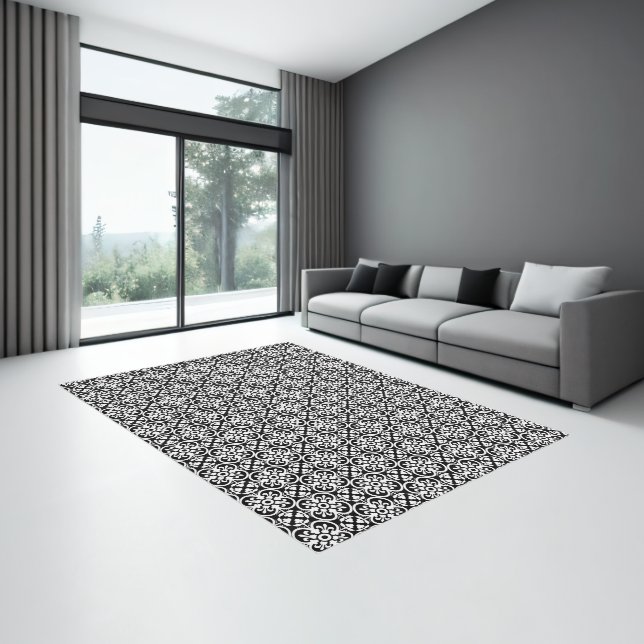 Modern Black White Geometric Fleur Du Lys Rug (Insitu (Indoor 3))