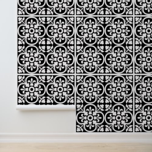 Modern Black White Geometric Fleur Du Lys Wallpaper