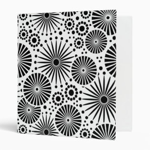 Modern Black White Geometric Flowers Starburst  3 Ring Binder