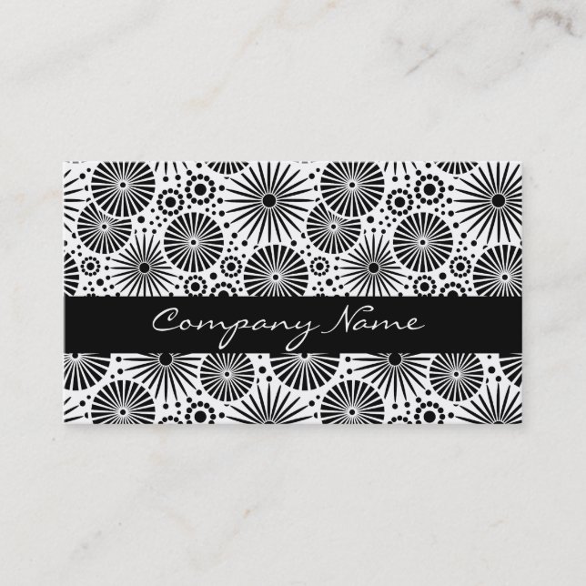 Modern Black White Geometric Flowers Starburst Business Card (Front)