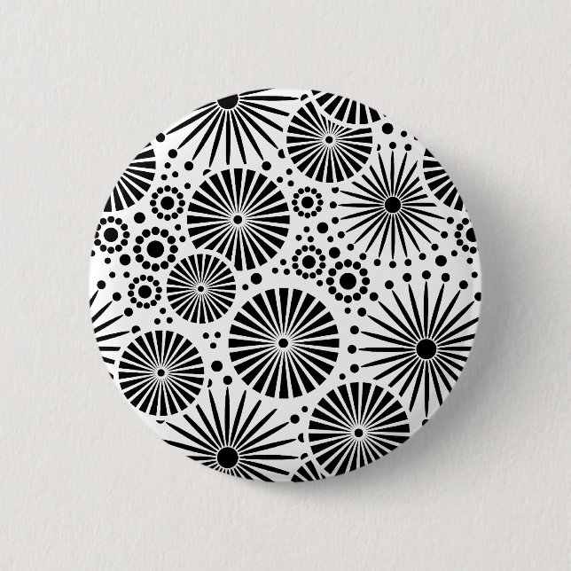 Modern Black White Geometric Flowers Starburst  Button (Front)