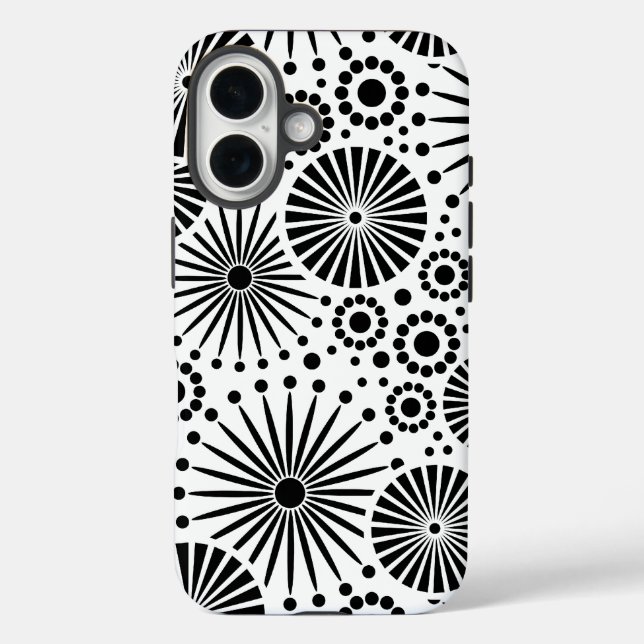 Modern Black White Geometric Flowers Starburst Case-Mate iPhone Case (Back)