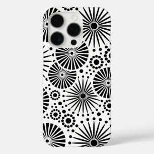 Modern Black White Geometric Flowers Starburst iPhone 16 Pro Case
