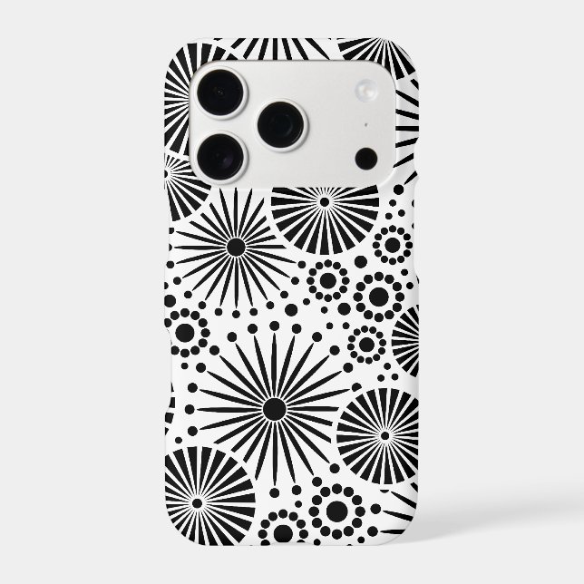 Modern Black White Geometric Flowers Starburst Case-Mate iPhone Case (Back)