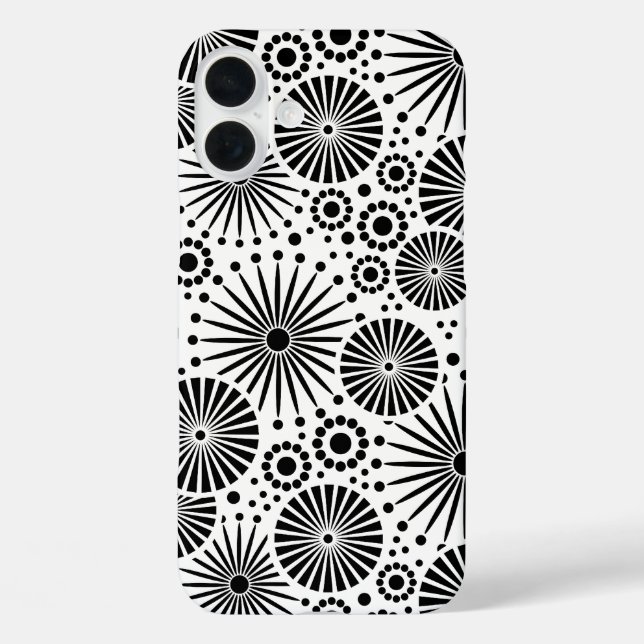 Modern Black White Geometric Flowers Starburst Case-Mate iPhone Case (Back)