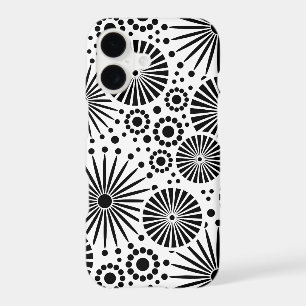 Modern Black White Geometric Flowers Starburst iPhone 17 Case