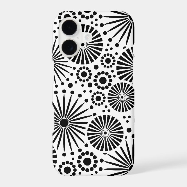 Modern Black White Geometric Flowers Starburst Case-Mate iPhone Case (Back)