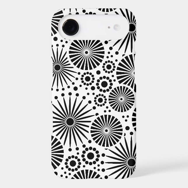 Modern Black White Geometric Flowers Starburst Case-Mate iPhone Case (Back)