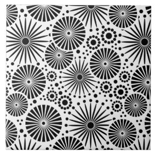 Modern Black White Geometric Flowers Starburst Ceramic Tile