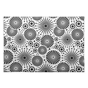 Modern Black White Geometric Flowers Starburst  Cloth Placemat