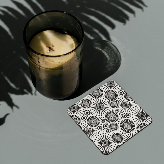 Modern Black White Geometric Flowers Starburst  Coaster (Creator Uploaded)