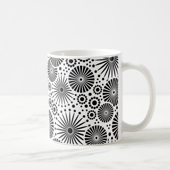 Modern Black White Geometric Flowers Starburst  Coffee Mug (Right)