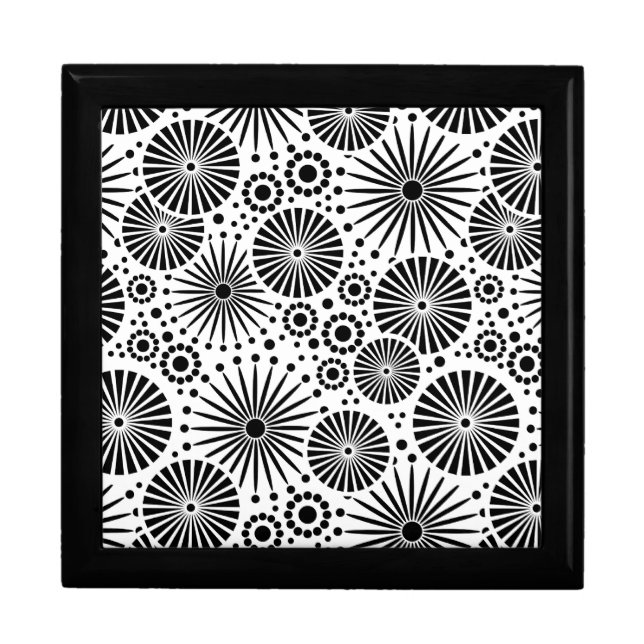 Modern Black White Geometric Flowers Starburst Keepsake Box (Front)