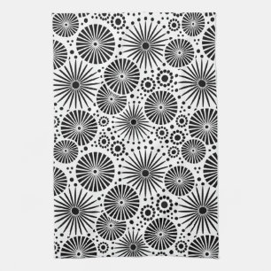 Modern Black White Geometric Flowers Starburst Kitchen Towel