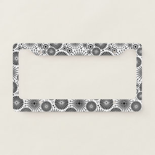 Modern Black White Geometric Flowers Starburst License Plate Frame