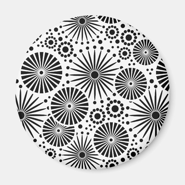 Modern Black White Geometric Flowers Starburst  Magnet (Front)