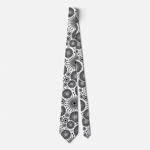 Modern Black White Geometric Flowers Starburst Neck Tie